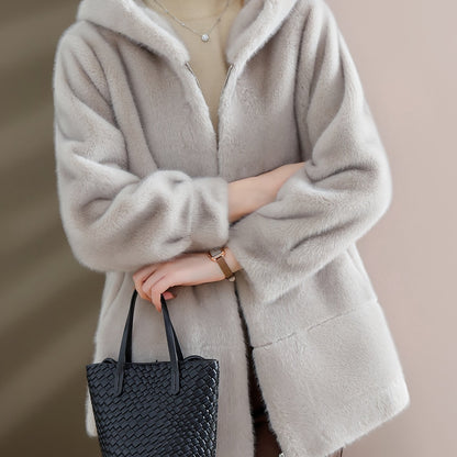 Women'S Winter Coat - Elegant Fur-like Exterior, Thick Insulated Cold Weather Jacket with Pockets, Sophisticated Outerwear for Everyday & Formal Events - Luxury Women'S Clothing (Non-Real Fur), Ladies Winter Coats, Seasonal F