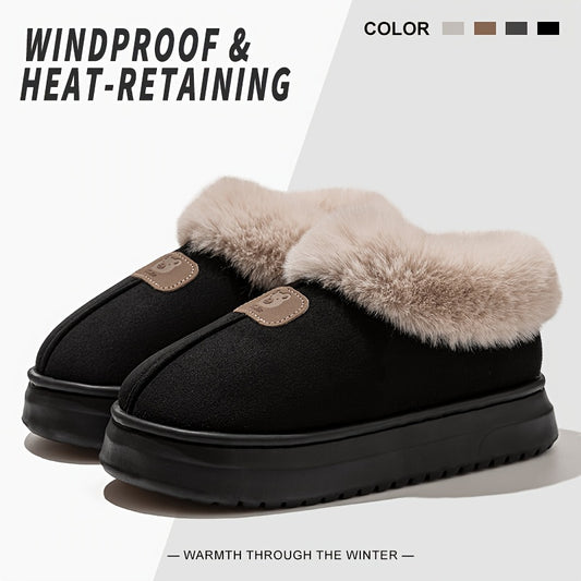 Unisex Winter Plush-Lined Slip-On Slippers with Thick Sole - ayq