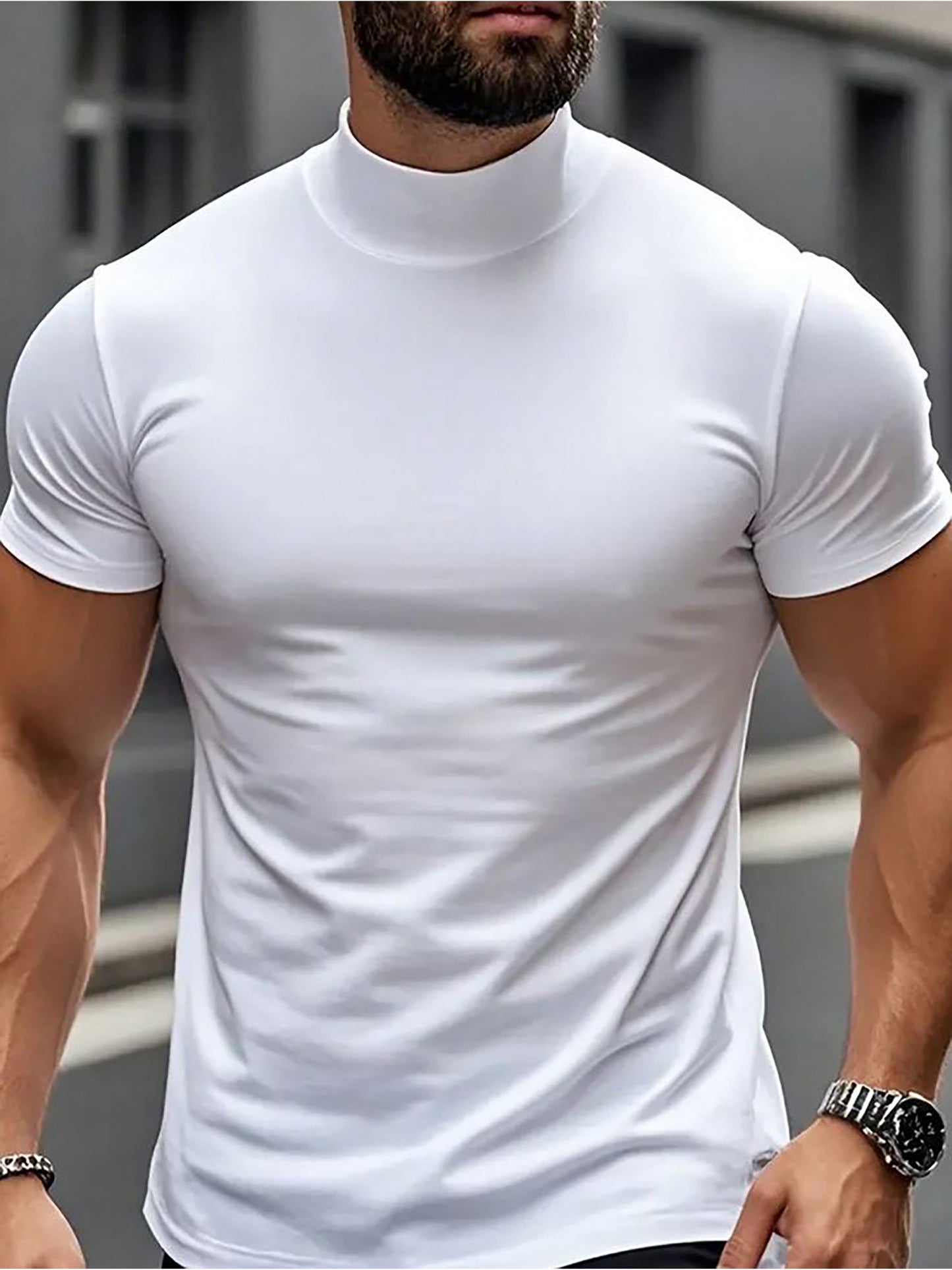 Fashion Trendy INS Minimalist Creative Solid Color Men's Short Sleeve Shirt for Sports, Fitness Running Training Casual - ayq