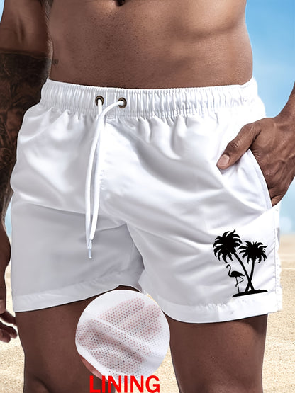 Men's Quick-Dry Flamingo Print Lightweight Beach Shorts