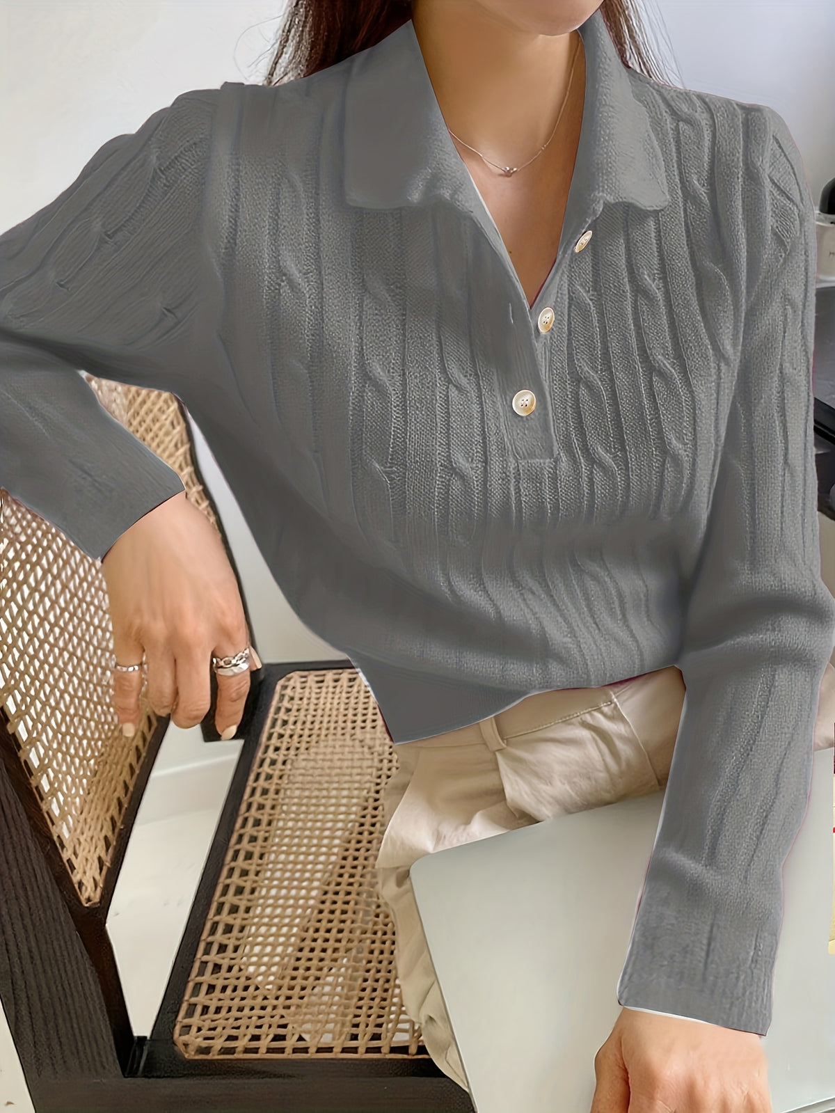 Elegant Long Sleeve Henley Pullover for Women - Fall/Winter Knit
