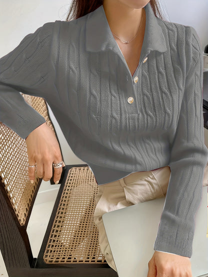 Elegant Long Sleeve Henley Pullover for Women - Fall/Winter Knit