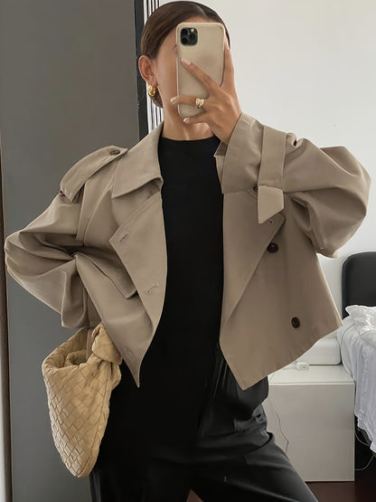 Women's Spring/Autumn Solid Color Simple Loose Casual Short Long Sleeve Trench Coat