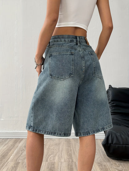 Women’s Casual Wide-Leg Denim Bermuda Shorts for Spring/Summer