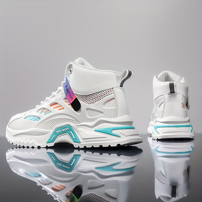 Fashion Mid-Top Sneakers for Men - Casual Street Style Athletic Shoes with Graphic Pattern, Lace-Up Closure, All-Season Round Toe Trainers with PU Upper, Fabric Lining  Insole, Anti-Slip PVC Sole