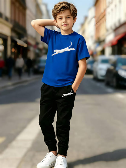 Boys' Casual Summer Set with Breathable Geometric T-Shirt & Pants