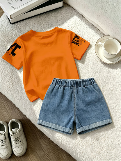 Summer Boys Los Angeles Print T-Shirt & Distressed Shorts Set