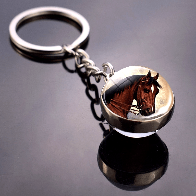 Horse Keychain Glass Ball Pendant Horse Keychain Horse Pattern Animal Keychain, Gift for New Year, Valentine'S Day