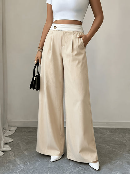 Women's Elegant Mid-Rise Straight-Leg Polyester Pants for Spring