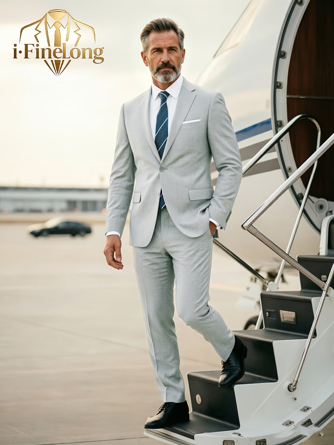 Men's Polyester Suit Set with Jacket & Trousers for Business Casual