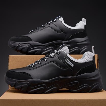 Men'S PU Lace-Up Comfortable Casual Shoes, Trendy Sports Shoes with Lightweight MD Soles for Outdoor Use, Ideal for Elderly Leisure Walking - ayq