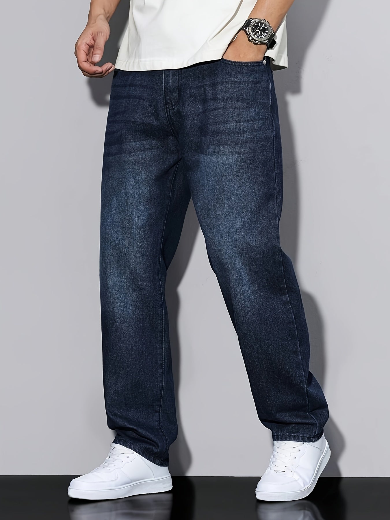 Teen Mid-Rise Straight-Leg Dark Blue Denim Jeans
