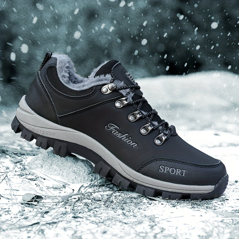 New Autumn-Winter Men's Snow Sports Shoes, Fleece-Lined Warm and Slip Resistant with Durable Rubber Sole for Outdoor Activities in the snowy terrain like Hiking, Cross Country Running & Travel