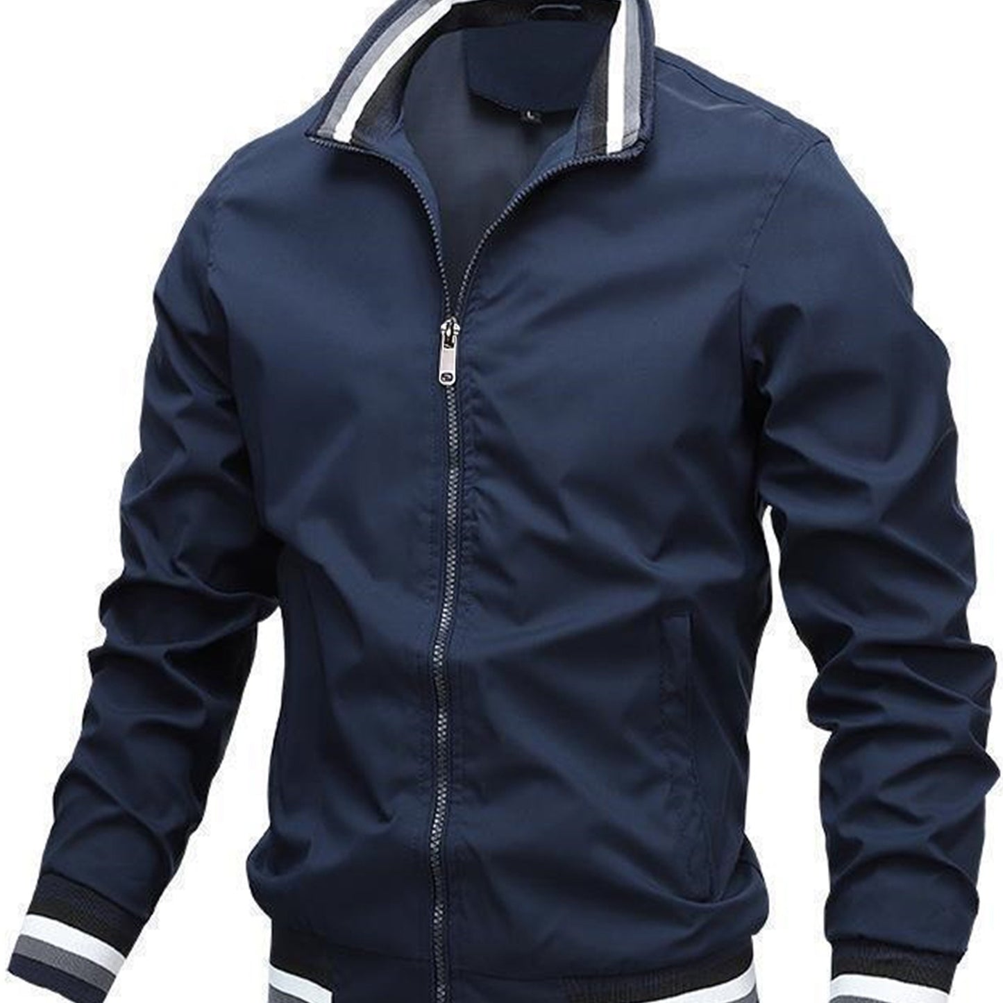 Men's Vintage-Inspired Hip Hop Baseball Jacket - Casual Sports Outerwear with Stand Collar, Zip-Up, Polyester - Perfect for Fall/Winter