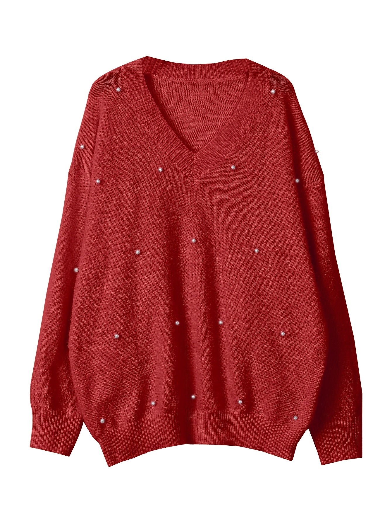 Plus Size - Women'S Cozy Yellow V-Neck Sweater with Pearl Buttons & Fleece-Lined Cuffs - Asymmetrical Hem, Geometric Pattern, Casual Winter Pullover for Casual Attire, Winter Apparel | Vneck Sweater | Pearl Button Details, Sw