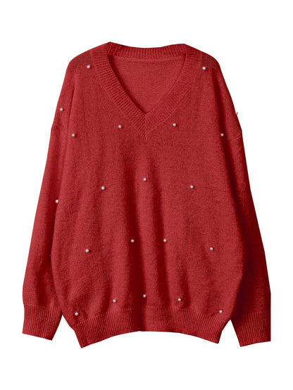 Plus Size - Women'S Cozy Yellow V-Neck Sweater with Pearl Buttons & Fleece-Lined Cuffs - Asymmetrical Hem, Geometric Pattern, Casual Winter Pullover for Casual Attire, Winter Apparel | Vneck Sweater | Pearl Button Details, Sw