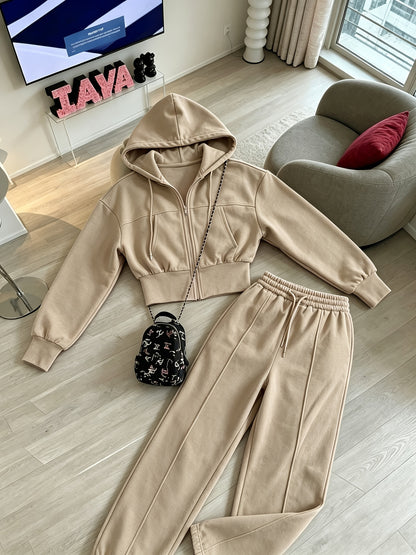 Women's Loose Cropped Hoodie Set with Matching Pants