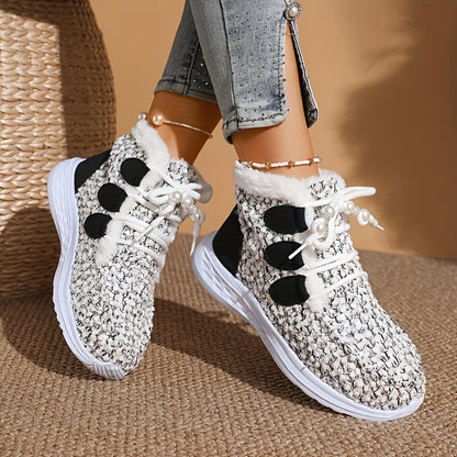 XS Women's Fashionable Comfortable Warm Light White Plush Lace-Up Short Boots + Faux Fur Texture, Trendy Casual Snow Boots, Long Winter Boots for Women, Wide Fit Boots for Women Plus Size Faux Fur Boots, Snow Boots for Women