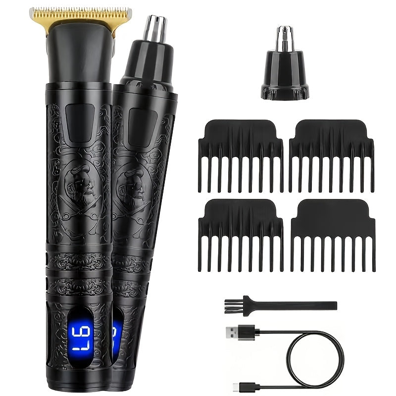 YAIAWISU Men's Cordless Electric Hair Clippers & Beard Trimmer with LCD Screen, USB-Rechargeable Cordless Grooming Kit, T-Blade Trimmer with Guide Comb Suitable for Hair, Shaving, and Scalp Trimming - ayq