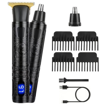 YAIAWISU Men's Cordless Electric Hair Clippers & Beard Trimmer with LCD Screen, USB-Rechargeable Cordless Grooming Kit, T-Blade Trimmer with Guide Comb Suitable for Hair, Shaving, and Scalp Trimming - ayq