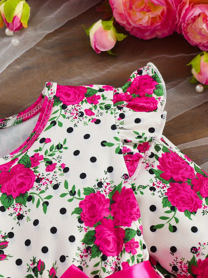 COVIVIKY Girls' Elegant Long Sleeve Party Dress with Puff Skirt & Sheer Panel - Knee-Length A-Line Wedding Prom Dress, Belted Waist Bow & Netting Trim, Hand Washable Winter Formal Gown for Girls (Age 4-12)