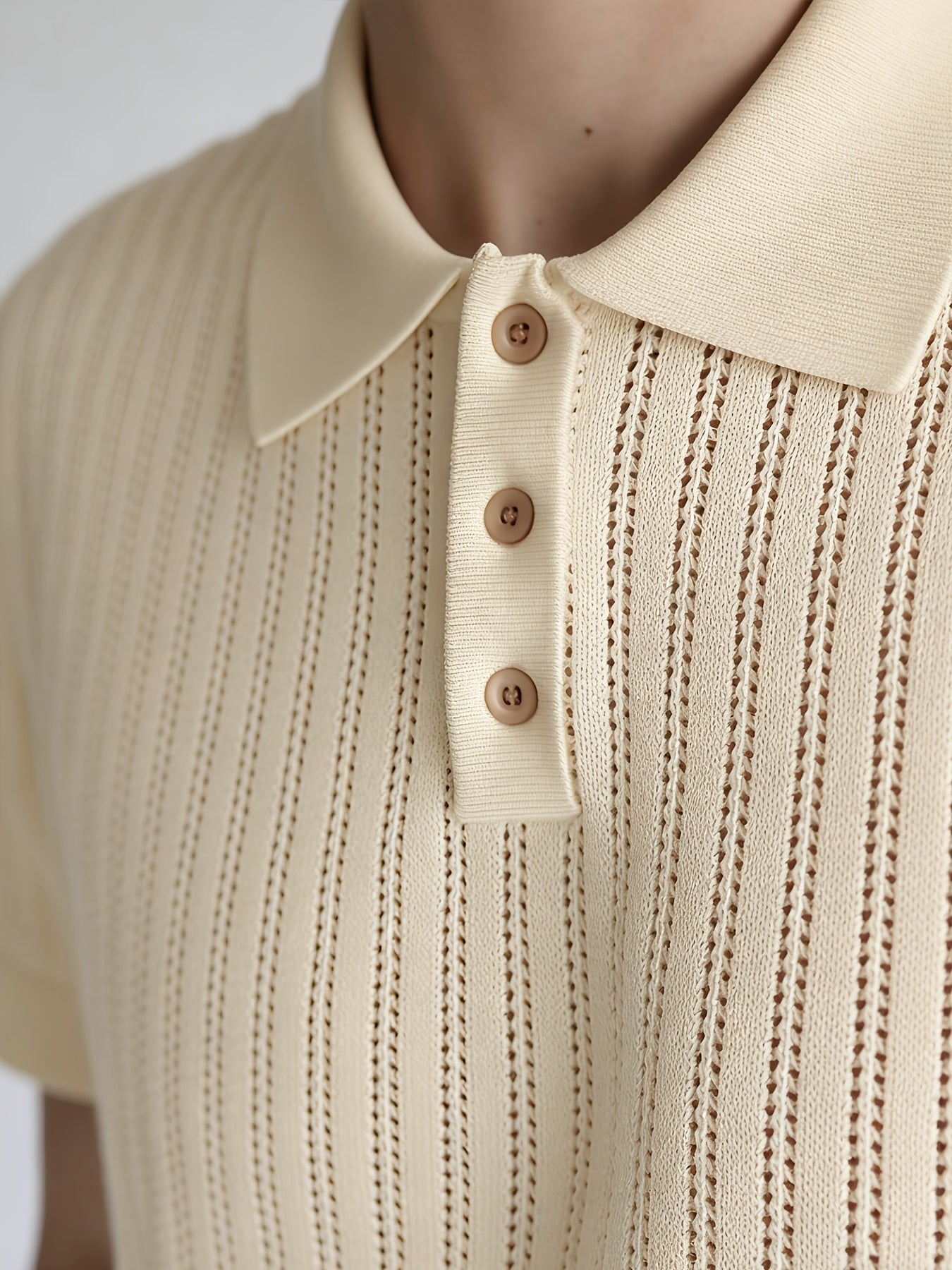 Men'S Summer Knitted Polo Shirt | Breathable Striped Design, Casual Lapel Collar, Short Sleeves, Three-Button Closure, Slim Fit, Ideal For Business Casual And Travel - ayq
