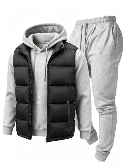 Men's Casual 3-Piece Polyester Hoodie and Jogger Set