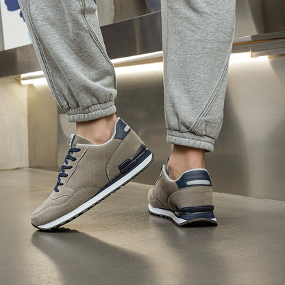 Men's Non-Slip Sneakers - All-Season Lace-Up Sneakers with Cushioned PU Sole, Beige/Blue Accent Low-Top Design for Gym, Hiking, Everyday - Non-Marking Tread, Durable  Easy-Clean Casual Shoes, Hiking Sneakers, Gym Footwear, R