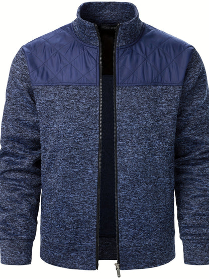 Men's Casual Quilted Polyester Jacket with Stand Collar