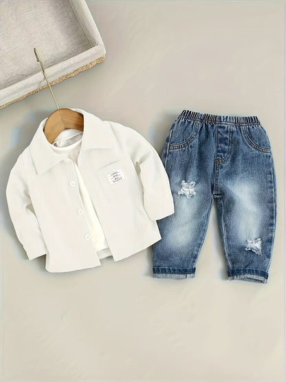 Boys' Cotton Blend Shirt and Jeans Set for Fall/Winter - ayq