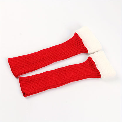 2pcs Women's Thermal Over-the-Knee (OTK) Leg Warmers & Footies - Thick Winter Warmth, Soft Fleece Lining, Red/White Cuff, Hand Washable, Snug Fit for Christmas, Casual & Formal Outfits - Ideal for Cold Weather & Layering, Sol