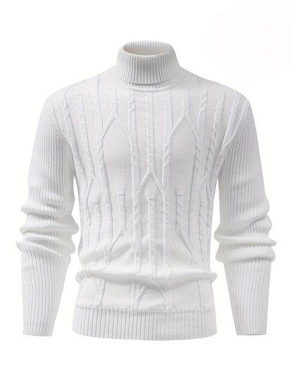 Men'S Solid Color Turtleneck Sweater, Highly Elastic, Stylish, Comfortable, And Warm Top, Suitable for Outdoor Wear in Autumn And Winter, Base Layer Sweater, Striped Knitted Turtleneck Sweater - Long Sleeve Pullover, Featurin