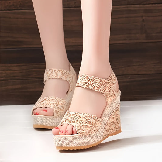 Women's Peep Toe Wedge Sandals, Fashionable Ankle Strap Slingback Platform Heels, All-Match Going Out Sandals