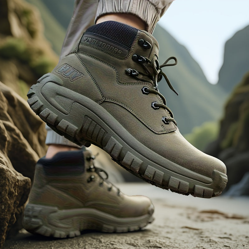 Men's Mid-Top Outdoor Hiking and Work Boots – Durable PU Leather