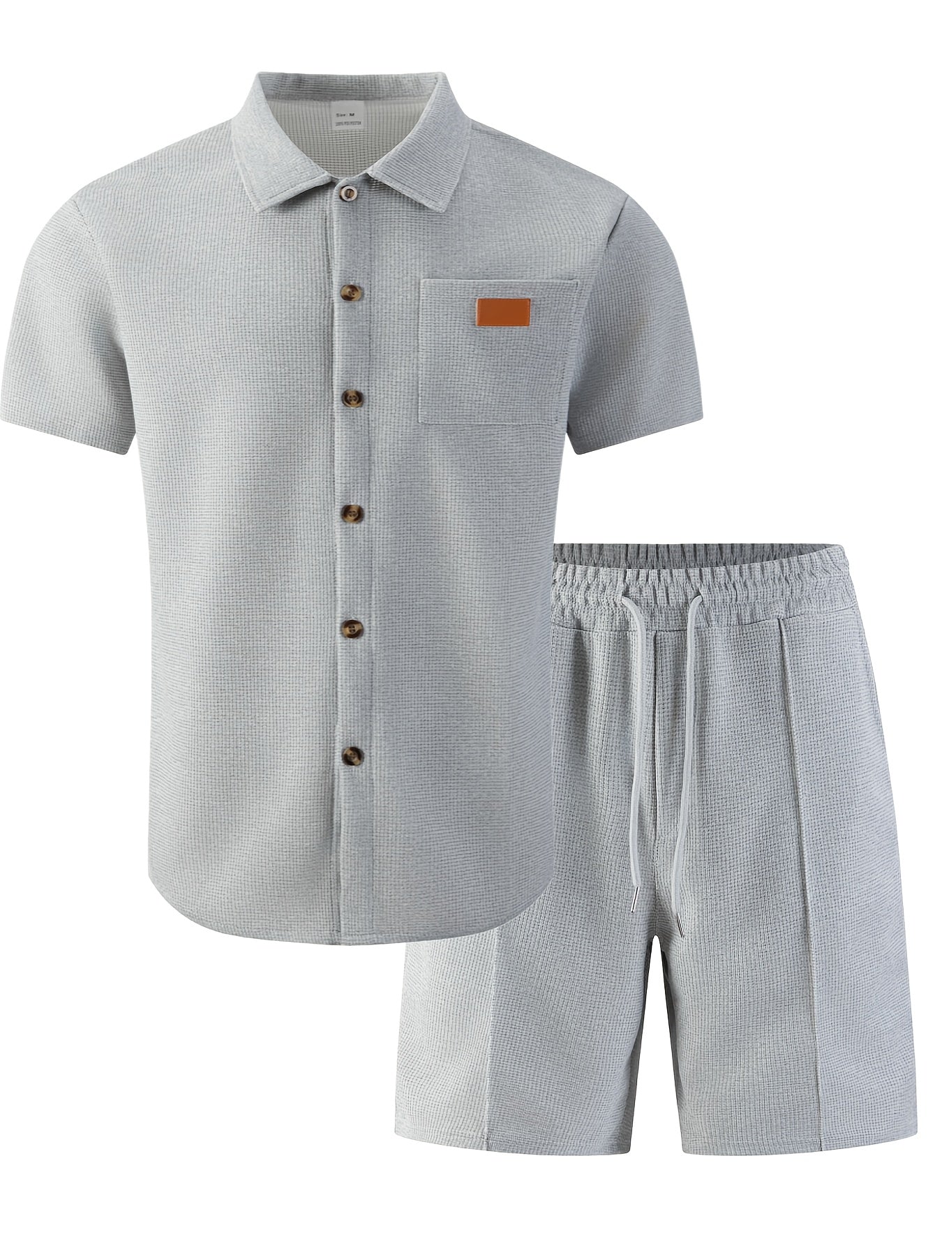 Men's Casual 3-Piece Set: Waffle Knit Shirt, Shorts & Pants