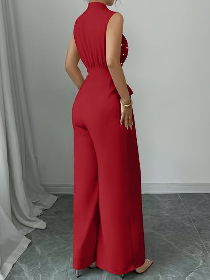 Sleeveless High-Neck Wide-Leg Jumpsuit