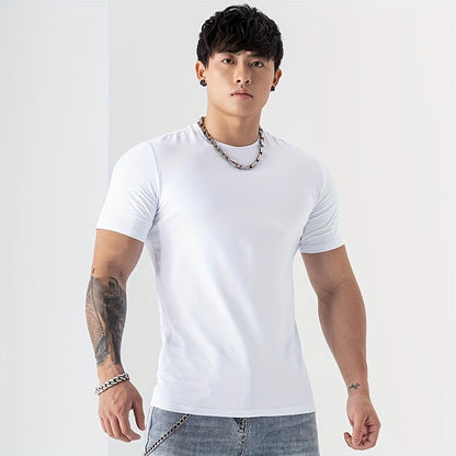Men's Summer Athletic T-Shirt - Moisture-Wicking Stretch Fabric Slim Fit Round Neck Short Sleeve Tee for Gym, Running, Training - Solid Color Black, Gym Apparel   Machine Washable Top, Gym Shirts