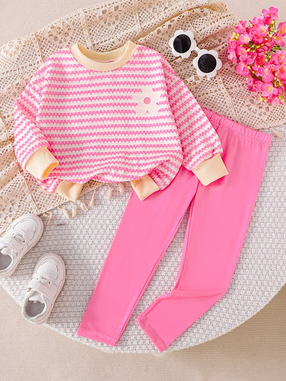 Girls' 2-Piece Floral Stripe Sweatshirt & Leggings Set