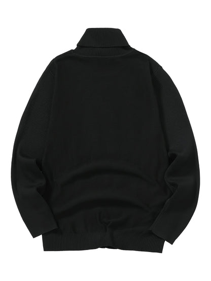 Men'S Solid Color Turtleneck Sweater, Highly Elastic, Stylish, Comfortable, And Warm Top, Suitable for Outdoor Wear in Autumn And Winter, Base Layer Sweater, Striped Knitted Turtleneck Sweater - Long Sleeve Pullover, Featurin