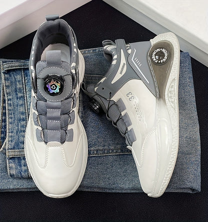 Men's Fashionable High-Top Sneakers with Rotating Buckle - Versatile, Breathable Running Shoes for All Seasons