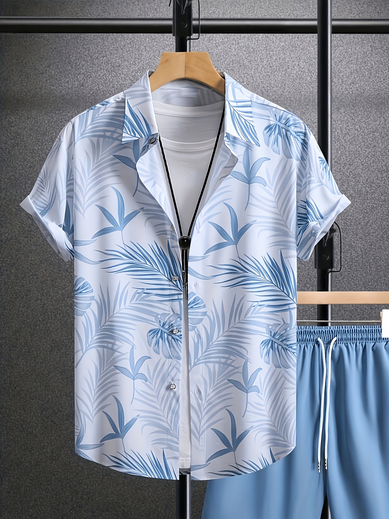 Men's Casual Summer 3D Print Lapel Shirt and Drawstring Shorts Set