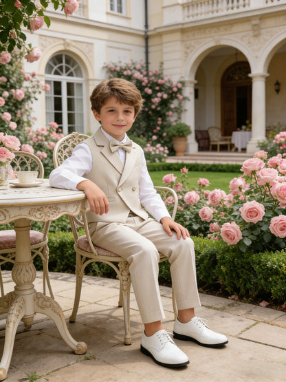 Boys' Lapel Vest Suit with Pants & Bow Tie - Formal Three-Piece Set