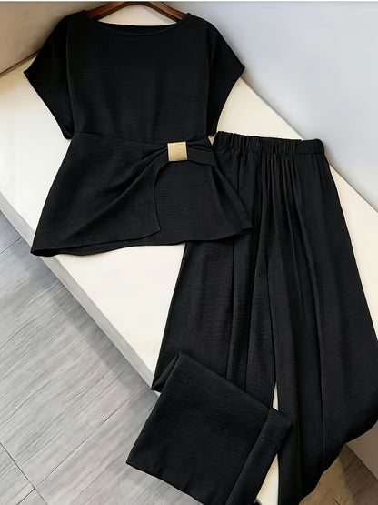 Plus Size Women's Tummy Control Top with Straight Leg Pants