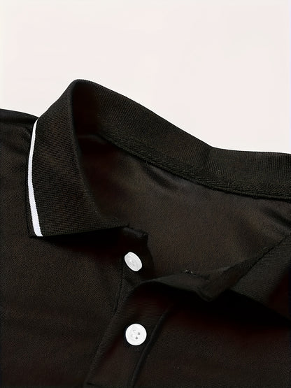 Boys' Casual Polo Shirt with Ribbed Lapel and Button-Up Design