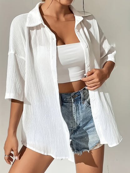 Women's Casual Solid Color Short Sleeve Polo Shirt for Summer