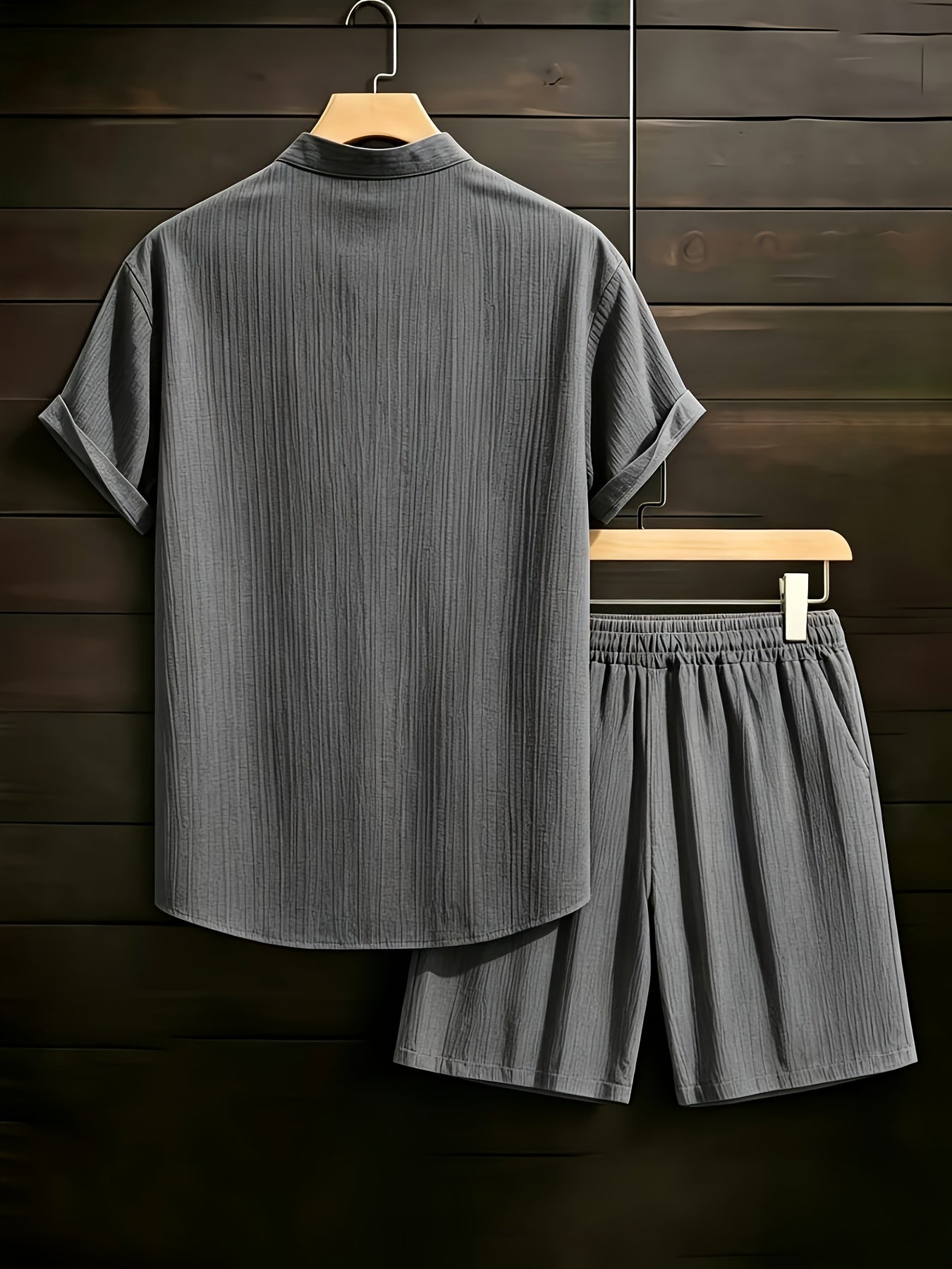 Men's Casual Summer 2-Piece Set: Stand Collar Shirt & Shorts