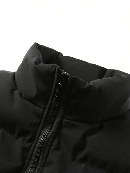 Yilong OBM Men's 2025 Fleece-Lined Winter Coat - Stand Collar Padded Insulation, Machine Washable Polyester, Solid Color Casual Jacket with Zipper Closure for Cold Weather, Winter Jacket, Outdoor Clothing, Minimalist Design,
