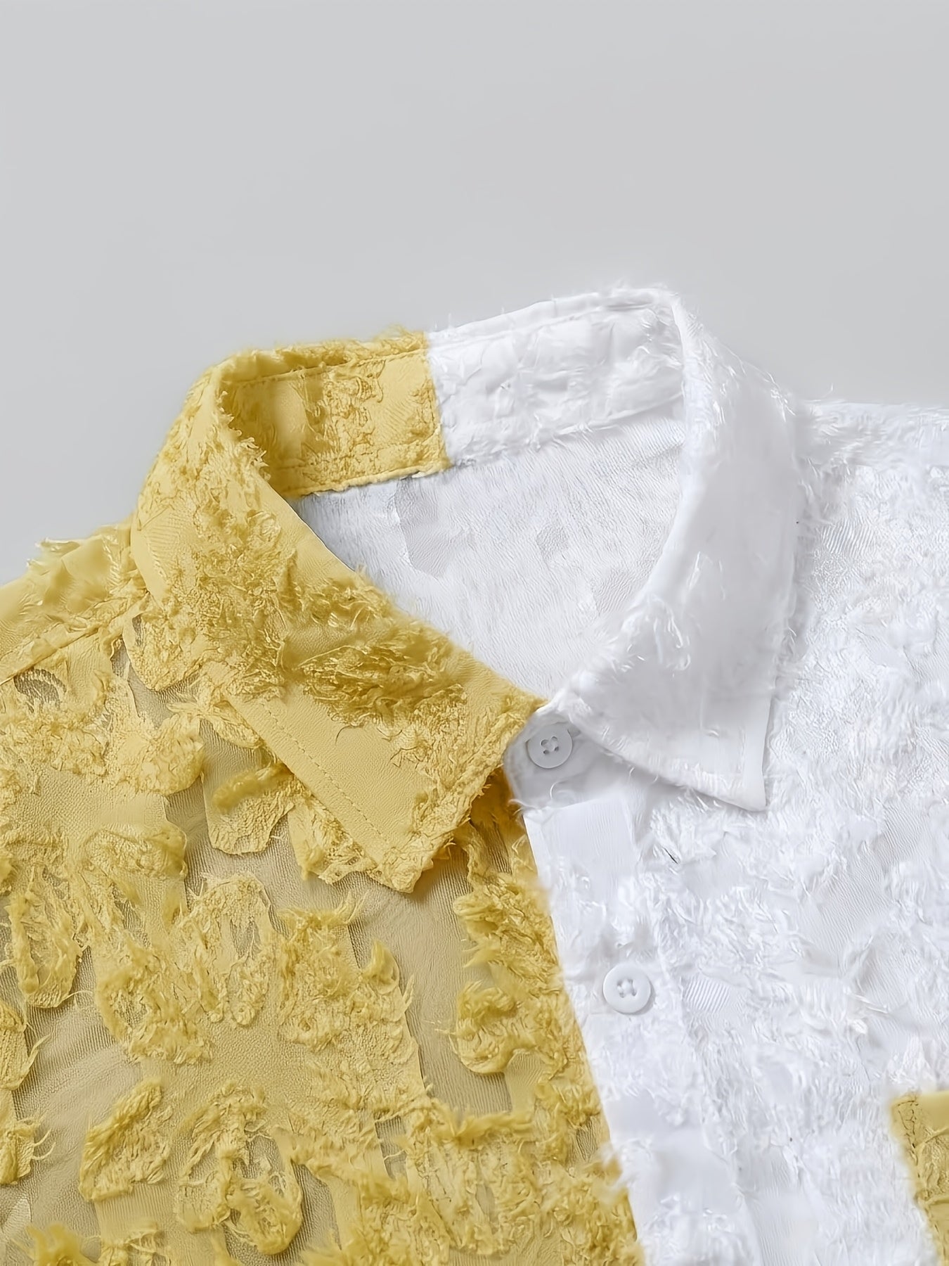 Men's Casual Sheer Lapel Collar Short Sleeve Shirt for Summer