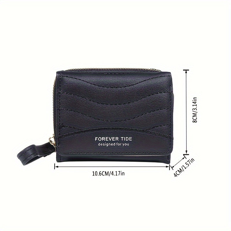 2024 New Women'S Short Wallet, Korean Style Zippered Coin Purse, Simple Design, Tri-Fold Multifunctional Faux Leather Card Holder.