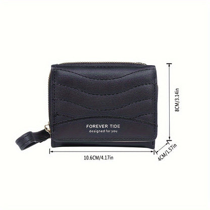 2024 New Women'S Short Wallet, Korean Style Zippered Coin Purse, Simple Design, Tri-Fold Multifunctional Faux Leather Card Holder.
